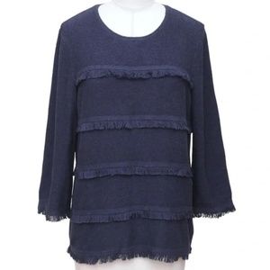 J.McLaughlin Sweater Knit Top 3/4 Sleeve Blue Sz M